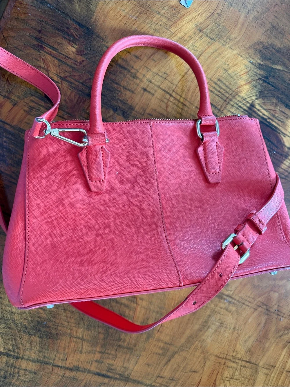 DKNY Orange Saffiano Leather Satchel with Detachable Strap